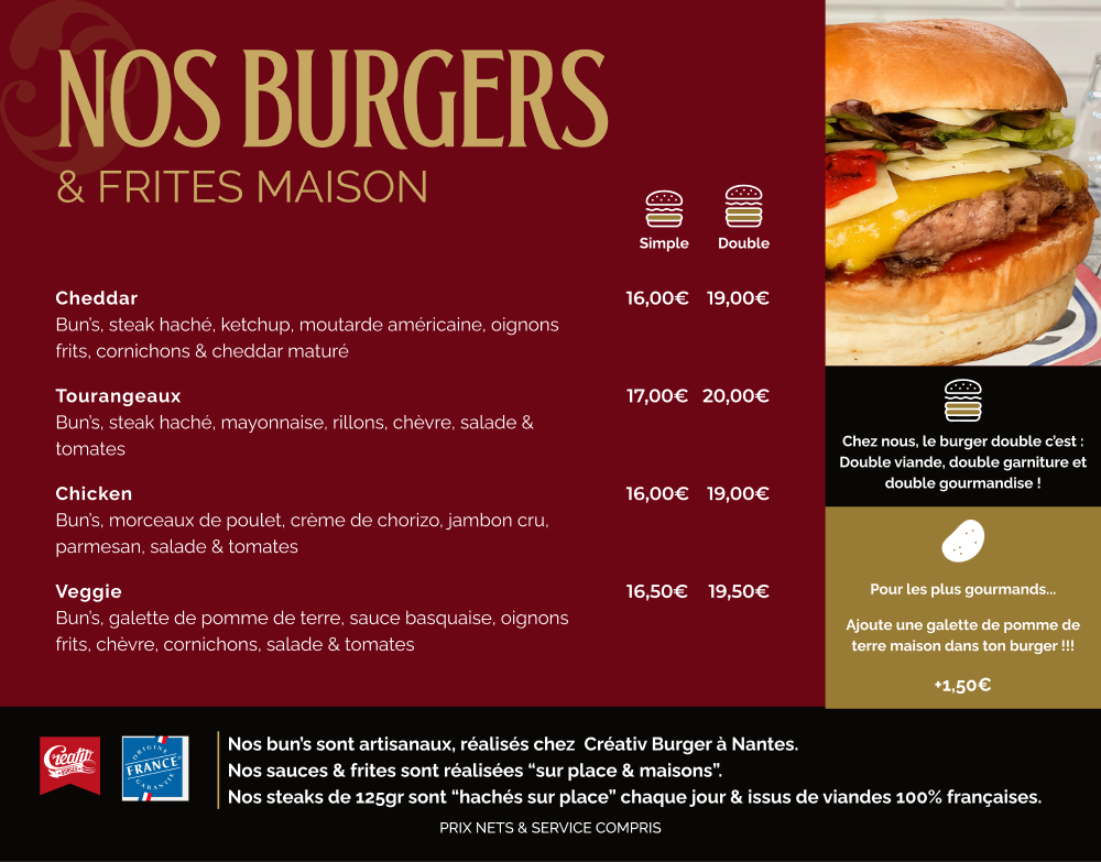 Carte des burgers