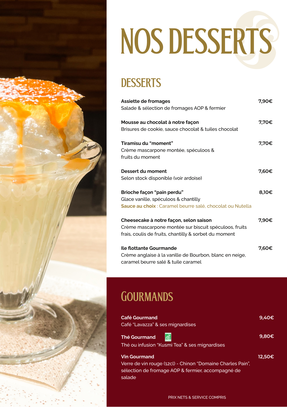 Carte des desserts