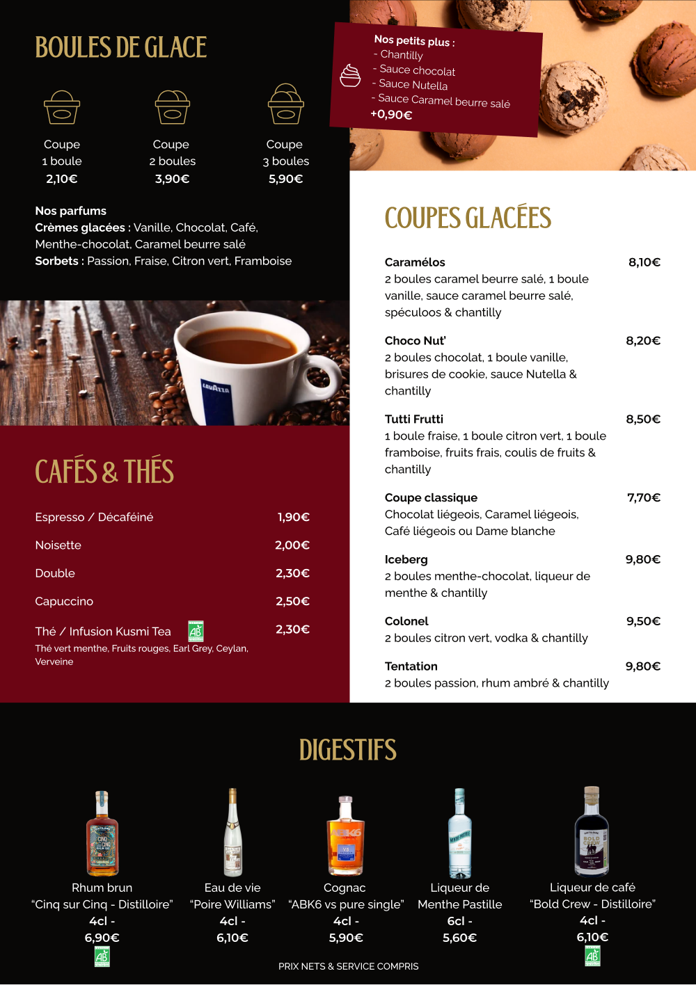 Carte des desserts